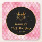 Roze drakenschalen Gold Faux Glitter Birthday Kartonnen Onderzetters (Voorkant)