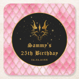 Roze drakenschalen Gold Faux Glitter Birthday Kartonnen Onderzetters