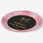 Roze drakenschalen Gold Faux Glitter Birthday Papieren Bordje (Gekanteld)