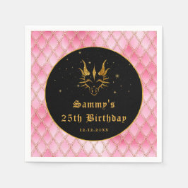 Roze drakenschalen Gold Faux Glitter Birthday Servet