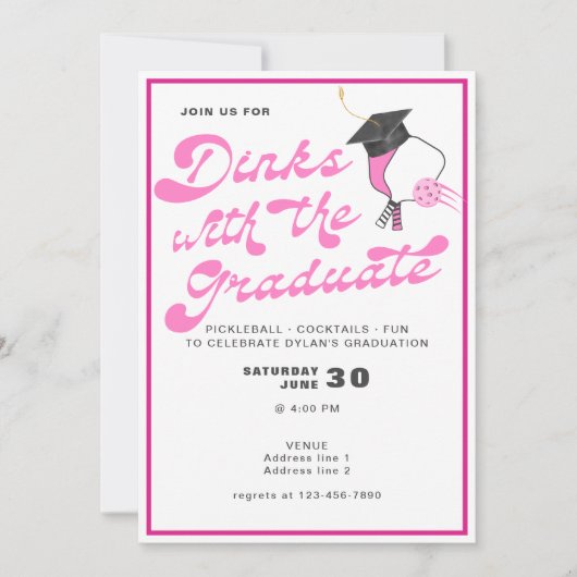 Roze Drankjes met het Afstuderen Pickleball Afstud Kaart (Voorkant)