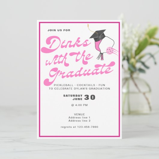Roze Drankjes met het Afstuderen Pickleball Afstud Kaart (Staand voorkant)