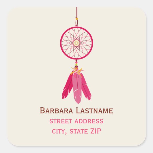 Roze Dreamcatcher Adres Sticker (Voorkant)