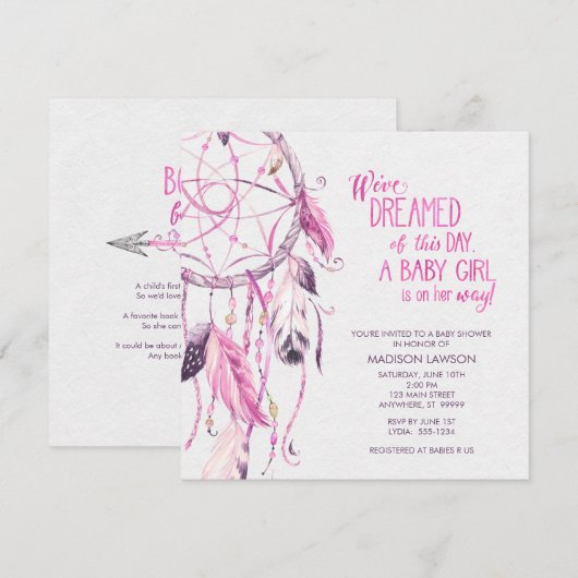 Roze Dreamcatcher Baby shower Invitation Kaart (Voorkant / Achterkant)