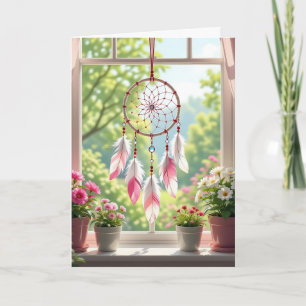 Roze Dreamcatcher en Planten Window Birthday Kaart