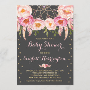 Roze Dreamcatcher Meisje Baby shower Boho Floral Kaart