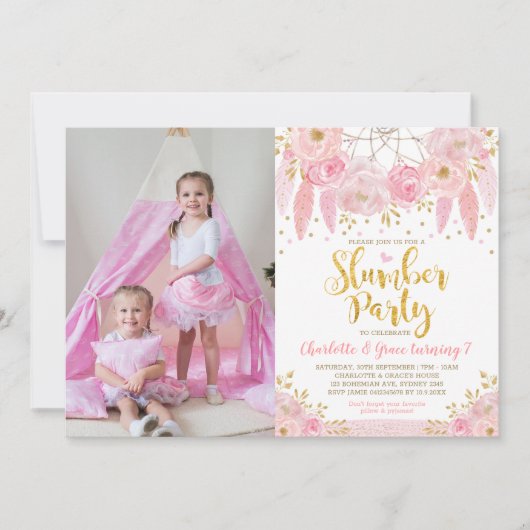 Roze Dreamcatcher Slumber Party Verjaardag Sleepov Kaart (Voorkant)