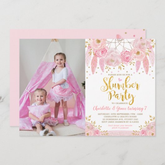 Roze Dreamcatcher Slumber Party Verjaardag Sleepov Kaart (Voorkant / Achterkant)