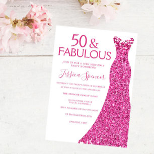 Roze dress 50th Birthday Party 50 & Fabulous Kaart
