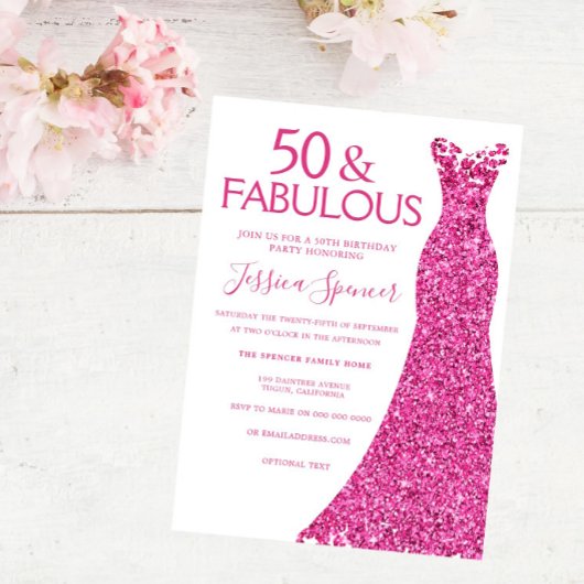 Roze dress 50th Birthday Party 50 & Fabulous Kaart