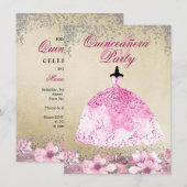 Roze dress Gold Silver Glitter Quinceanera Invite Kaart (Voorkant / Achterkant)