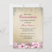 Roze dress Gold Silver Glitter Quinceanera Invite Kaart (Achterkant)