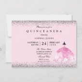 Roze dress Silver Confetti Quinceanera-uitnodiging Kaart (Achterkant)