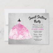 Roze Dress Silver Sweet 16 Party Invitation Kaart (Voorkant)