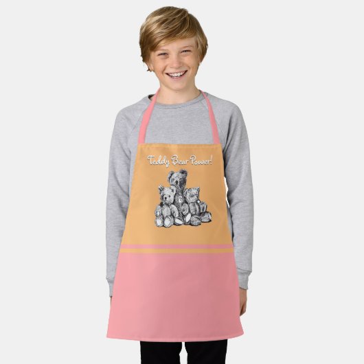 Roze drie Beren Teddy Bear Power Kind Apron Schort (Gedragen)