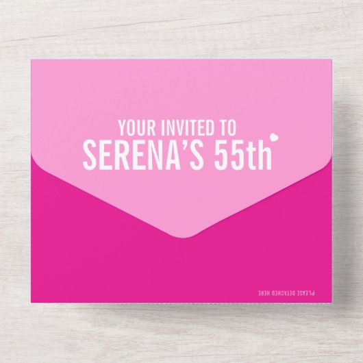 Roze drie foto's 55th Birthday party All In One Uitnodiging (Achterkant)