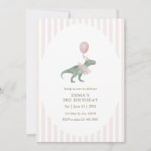 Roze drie Rex dinosaurusballon Derde verjaardag Kaart (Voorkant)