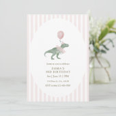 Roze drie Rex dinosaurusballon Derde verjaardag Kaart (Staand voorkant)