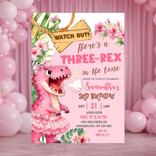 Roze Drie Rex op de Loose Derde Verjaardag Kaart