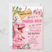 Roze Drie Rex op de Loose Derde Verjaardag Kaart (Voorkant)