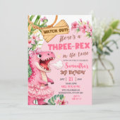 Roze Drie Rex op de Loose Derde Verjaardag Kaart (Staand voorkant)
