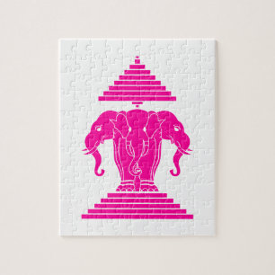 Roze driekleurige olifant Lao/Laos-vlag Legpuzzel