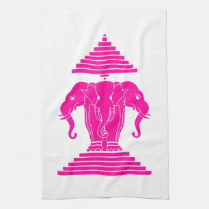 Roze driekleurige olifant Lao/Laos-vlag Theedoek