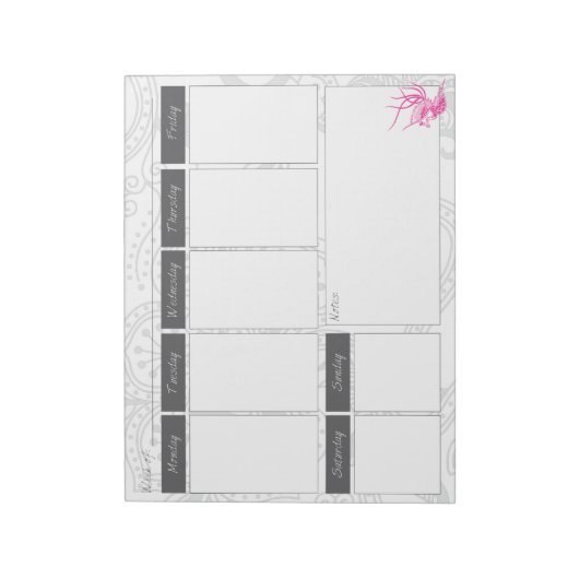 Roze driekwart en Floral Pattern Weekelijks Agenda Notitieblok (Linkerzijde)