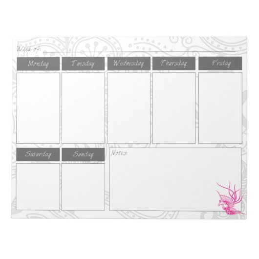 Roze driekwart en Floral Pattern Weekelijks Agenda Notitieblok (Voorkant)