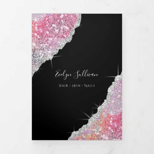 Roze drieledige brochure met iriserende glitter drieluik kaart (Cover)