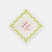 Roze drieletterig monogram met citroengroene golve servet (Hoek)