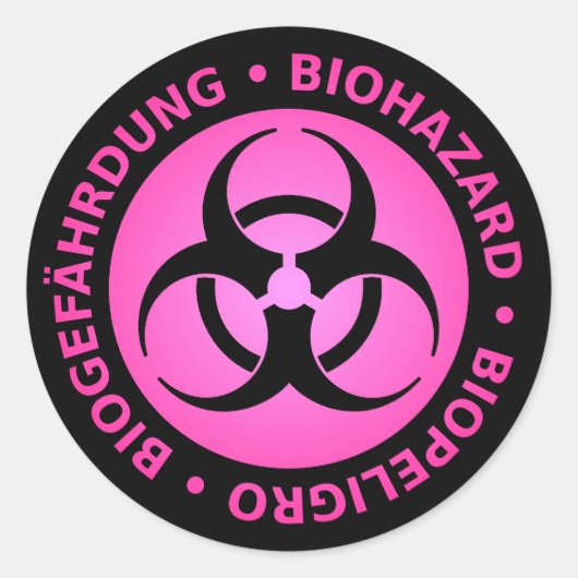 Roze drietalige Biohazard Warning Sticker (Voorkant)
