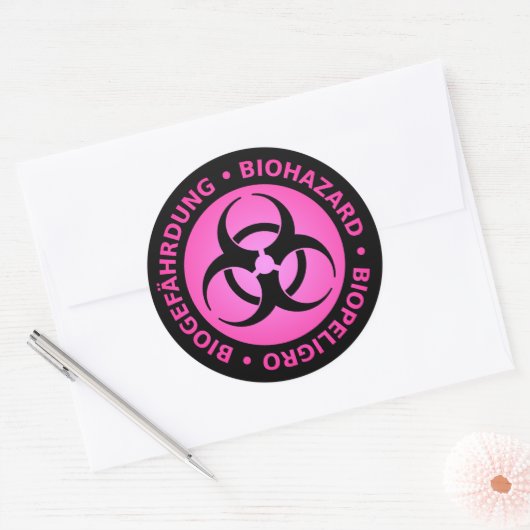 Roze drietalige Biohazard Warning Sticker (Envelop)