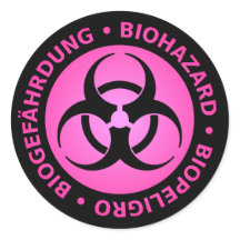Roze drietalige Biohazard Warning Sticker