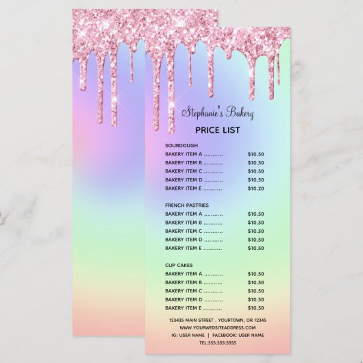 Roze driftige galerijlijst en menu (Voorkant / Achterkant)