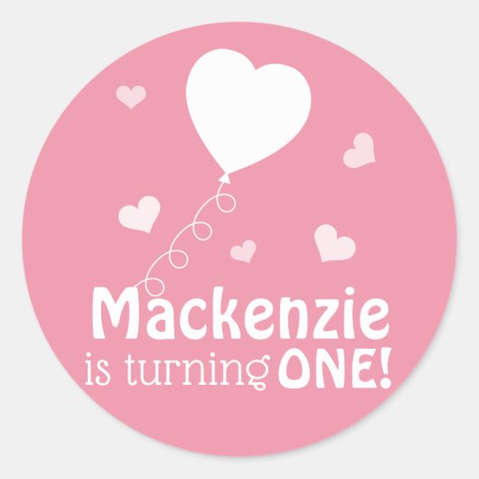 Roze drijvende harten Eerste verjaardag gepersonal Ronde Sticker (Voorkant)