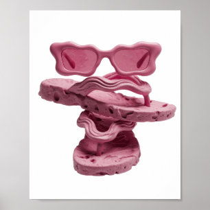 Roze DRIJVENDE ROZE ZONNEBRIL EN FLIP FLOPS Poster