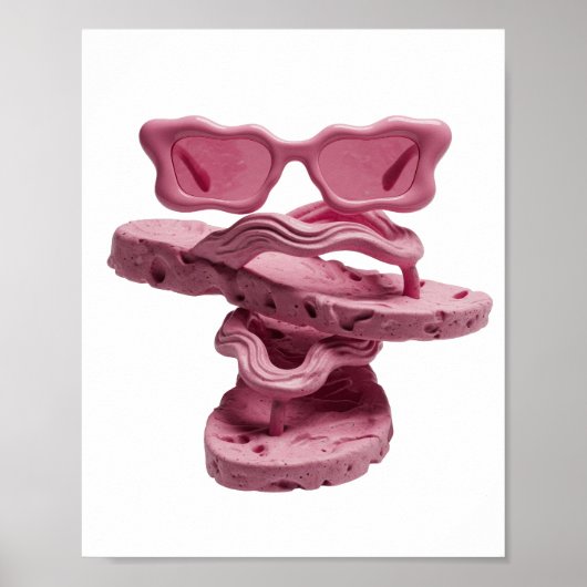 Roze DRIJVENDE ROZE ZONNEBRIL EN FLIP FLOPS Poster (Voorkant)