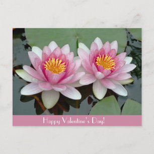 Roze drijvende waterlily LotusValentive's Day Kaar Feestdagenkaart
