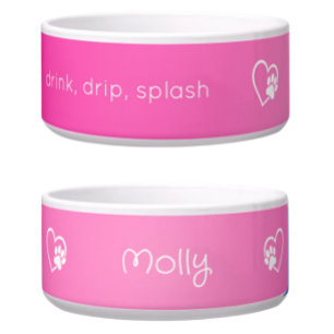 Roze 'drink drip splash' Hondennaam Kom