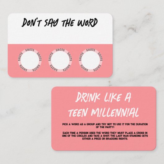 Roze Drink Game Kaarten Visitekaartje (Voorkant / Achterkant)