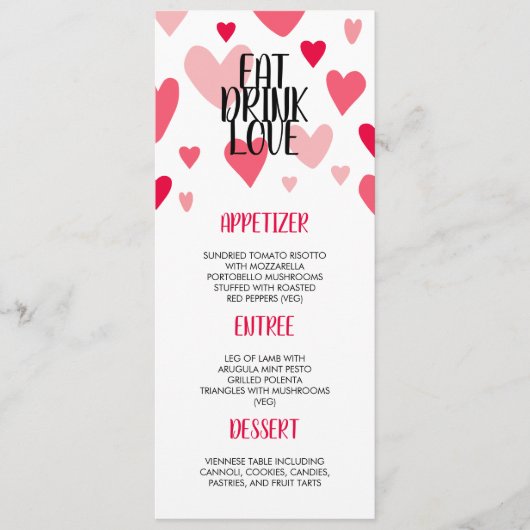 Roze Drink Love Valentijnsdag Dinner Party Menu (Voorkant)