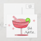 Roze Drink Meidenavond Briefkaart (Voorkant / Achterkant)
