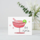 Roze Drink Meisjes Night Out Briefkaart (Staand voorkant)