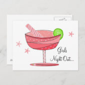 Roze Drink Meisjes Night Out Briefkaart (Voorkant / Achterkant)