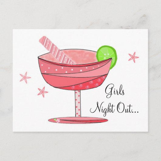Roze Drink Meisjes Night Out Briefkaart (Voorkant)