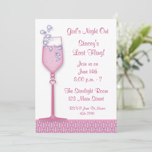 Roze Drink Partij Uitnodiging (Staand voorkant)