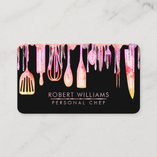 Roze Drip Chef Keukengerei Glitter Faux Business Visitekaartje