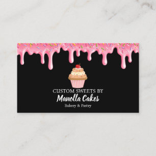 Roze drip cupcake gebak visitekaartje