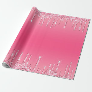 Roze Drip Glitter Meisjesachtig Trendy Chic Modern Cadeaupapier
